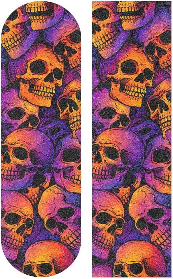 SUABO Skull Puttern Skateboard Grip Tape Sheet Scooter Deck Sand Paper 9" x 33"