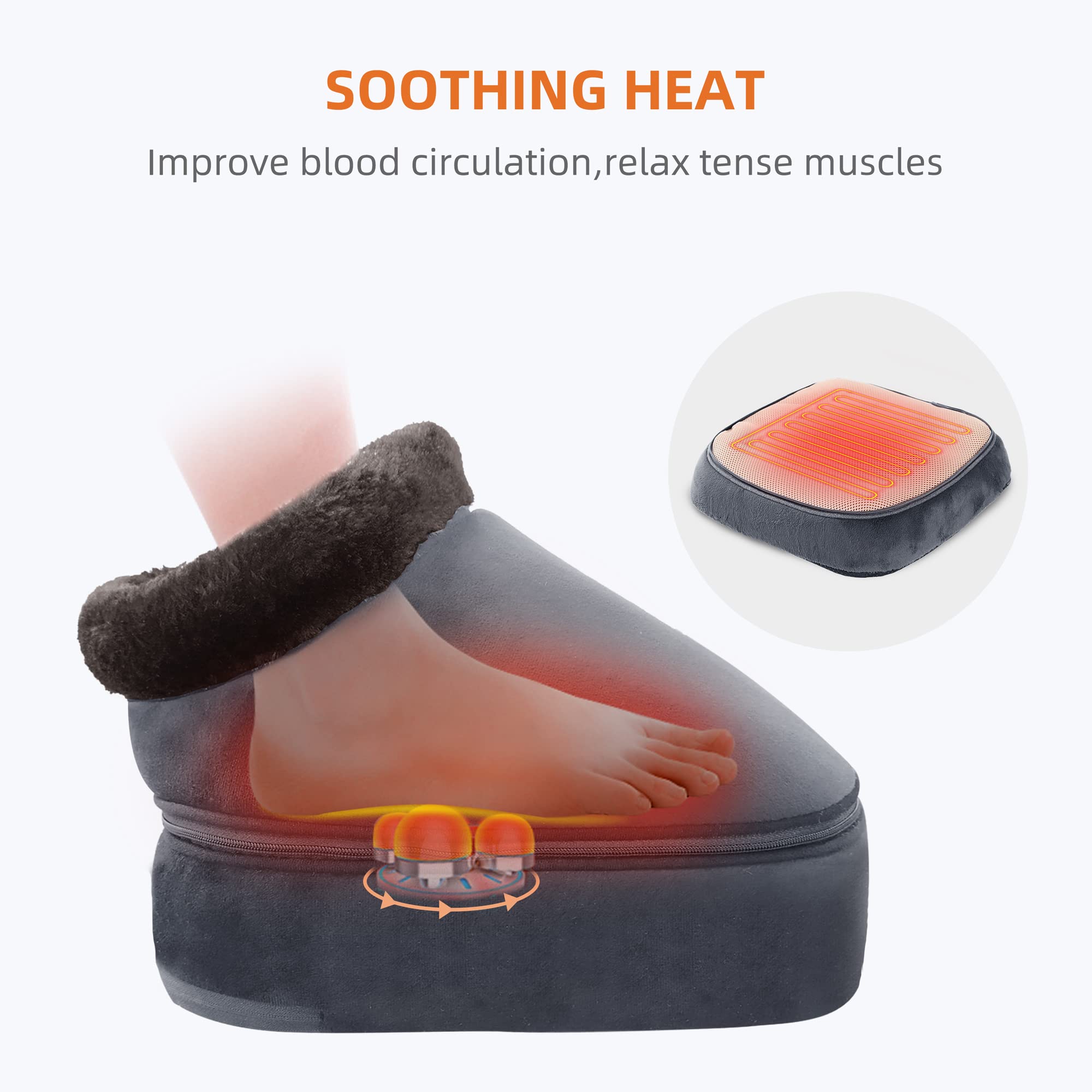 Snailax 2 w 1 masażer Shiatsu do stóp i pleców z podgrzewaniem - ugniatany masażer do stóp z poduszką grzewczą, poduszka do masażu pleców lub podgrzewacz do stóp, masażery do pleców, nóg, stóp, relief szary