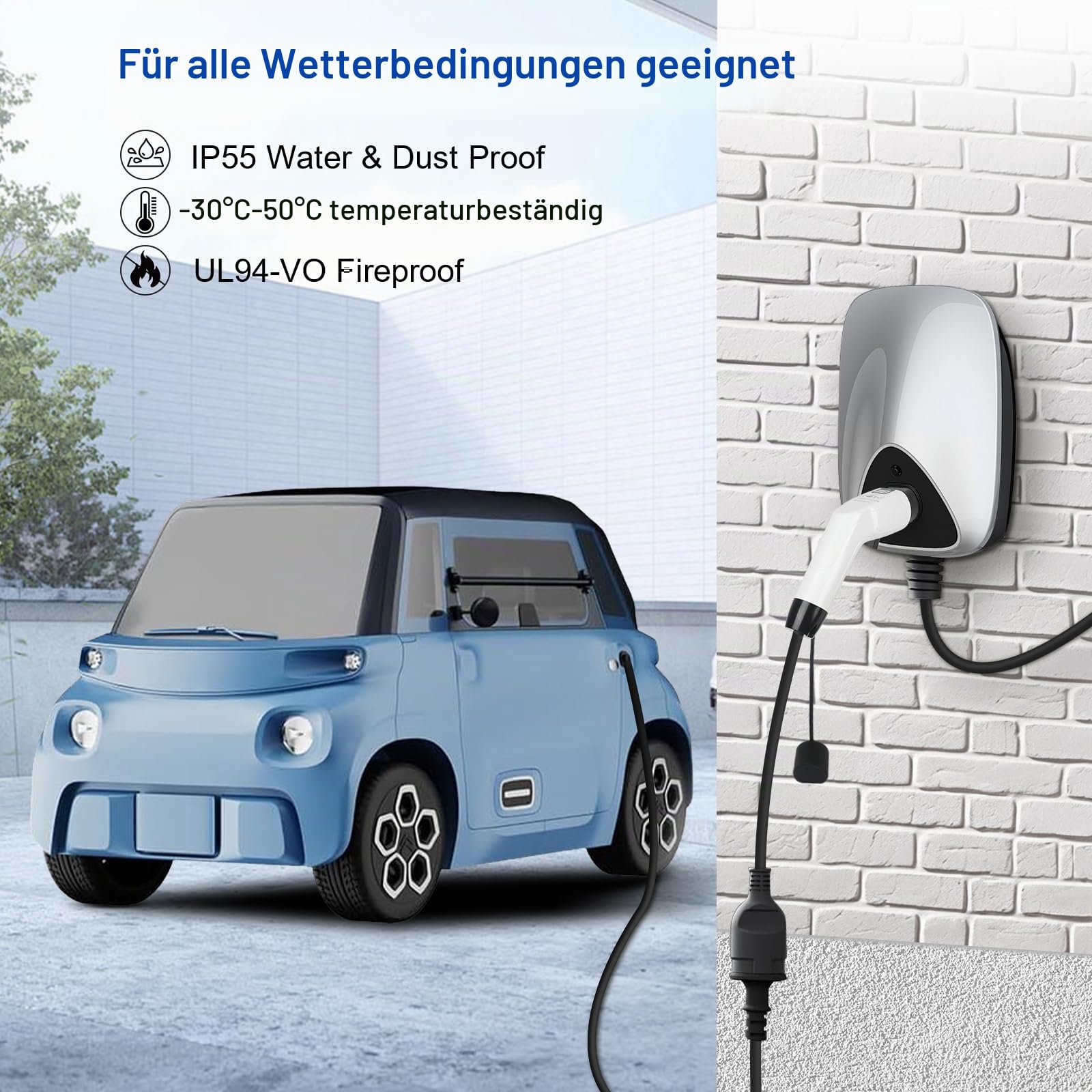 Typ 2 auf Schuko Adapter 16A 3,5kW, 0,7 m, für E-Auto, E-Roller, E-Motorrad, Notstrom Adapter, Ladestation/Wandbox, IEC 62196-2, CE/TÜV/RoHS
