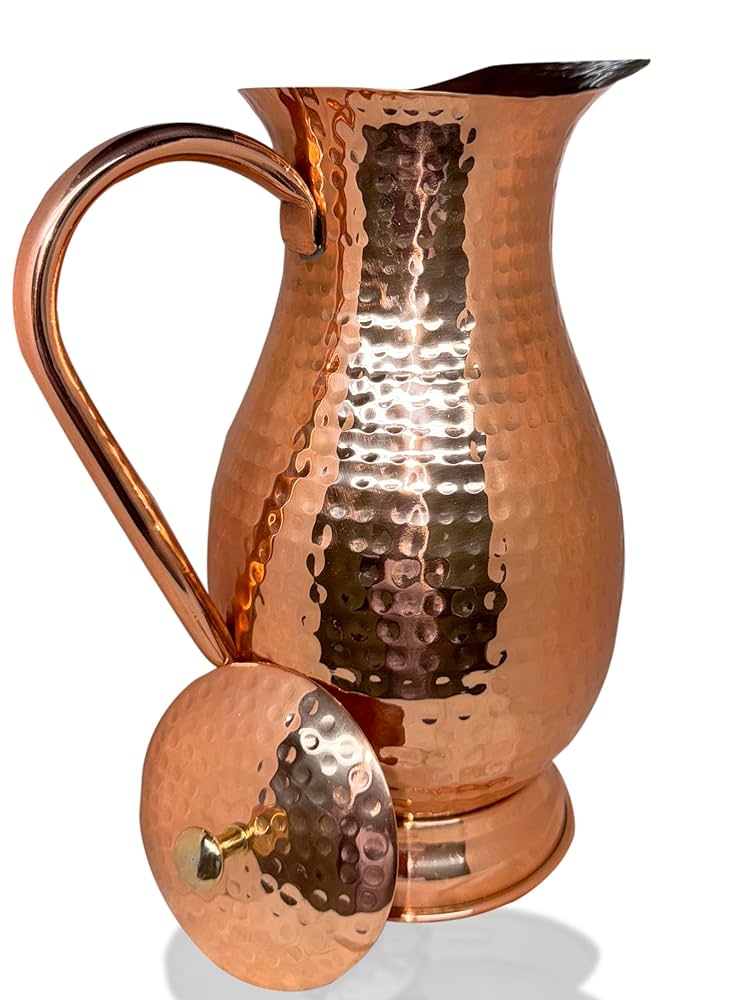 Amazon.com: Bold & Divine 純銅水壺帶蓋銅水壺100% 銅水壺銅