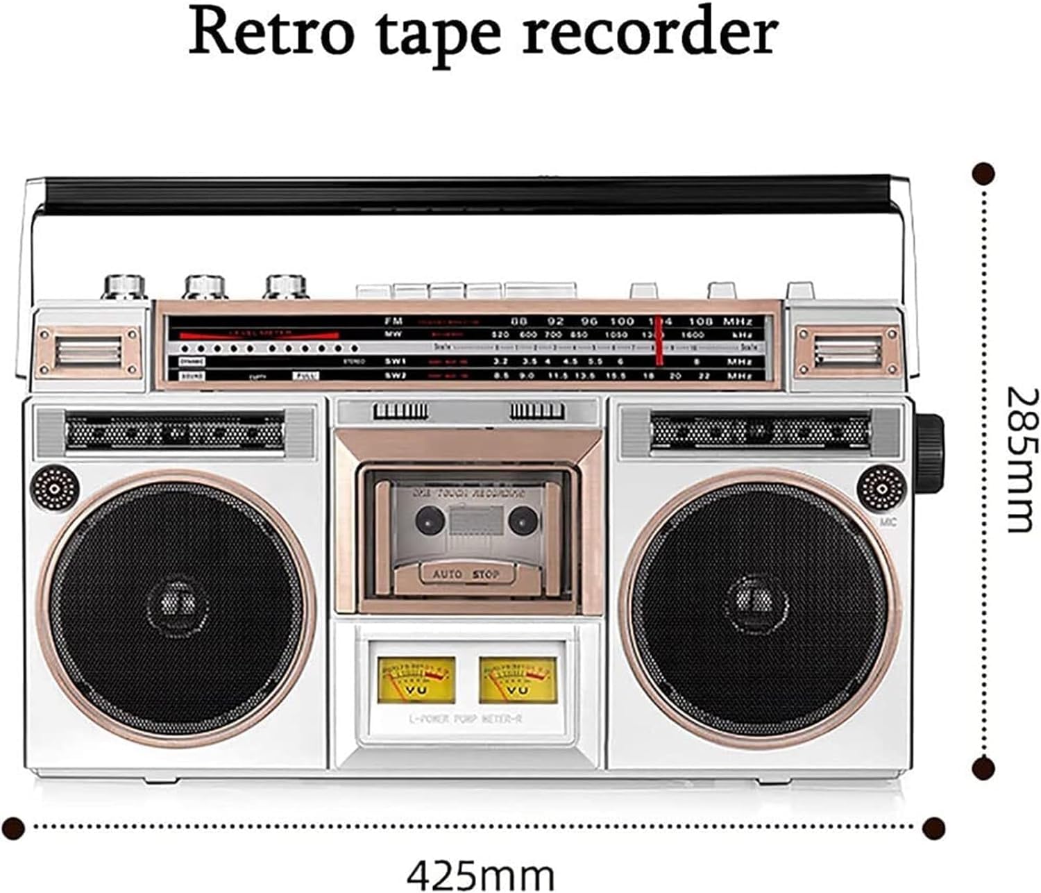 Cassette Boombox - Altoparlante stile retrò anni '80 con slot USB/Micro SD, ingresso AUX, jack per cuffie e conversione da cassetta a USB/SD, per riunioni di famiglia e viaggi