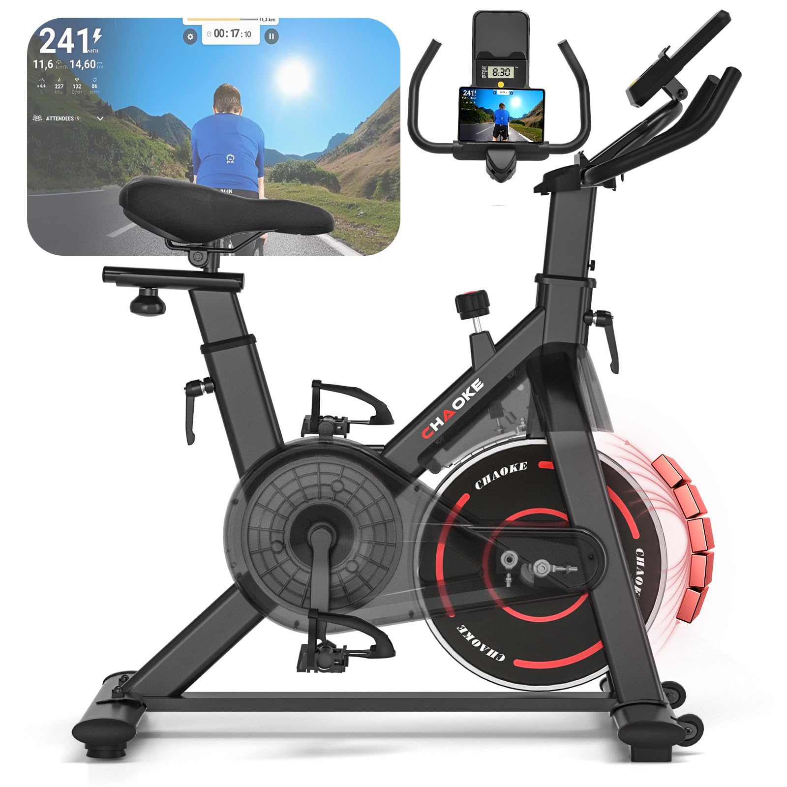 [UPGRADE] Heimtrainer Fahrrad mit APP, CHAOKE Hometrainer Fahrrad, Leises, Stufenlos Einstellbares Magnetsystem, Ergometer Heimtrainer mit LCD-Display, Indoor Fitnessbike für Zuhause, Bis 150KG