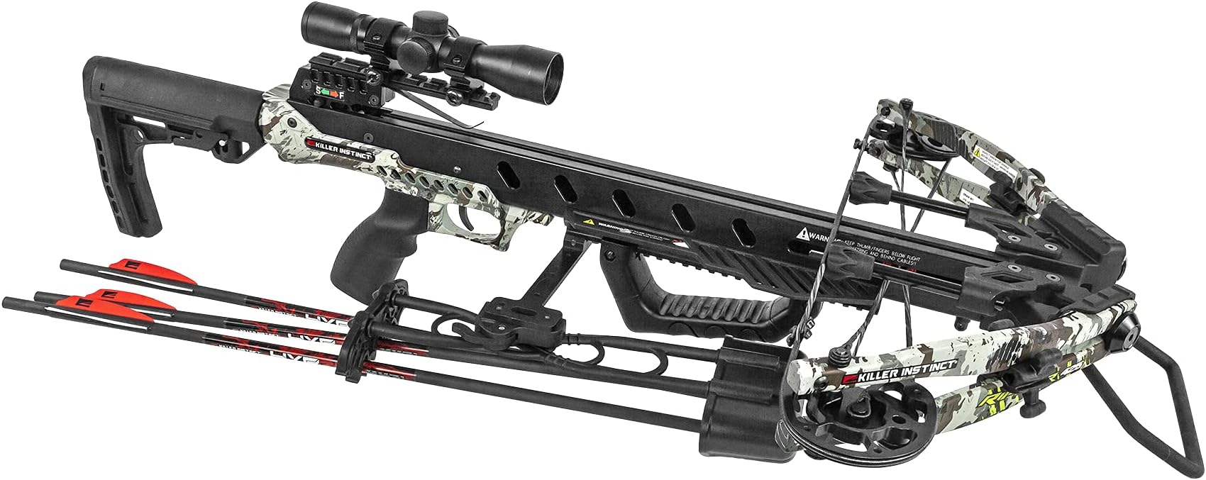 KILLER INSTINCT Ripper 425 Crossbow Pro Package with LUMIX 4x32 IR-W Scope, Rope Cocker, 5-Bolt Quiver, 3 Hypr Bolts with Field Tips, Stick of Rail Lube