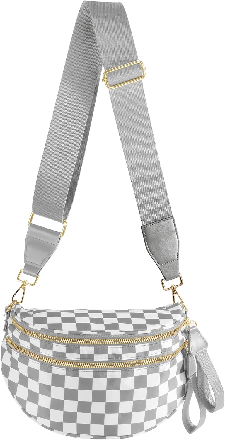 FEIBOON Spacious Checkered Nylon Crossbody Bag Bum Bag Handbags Wallets for Women