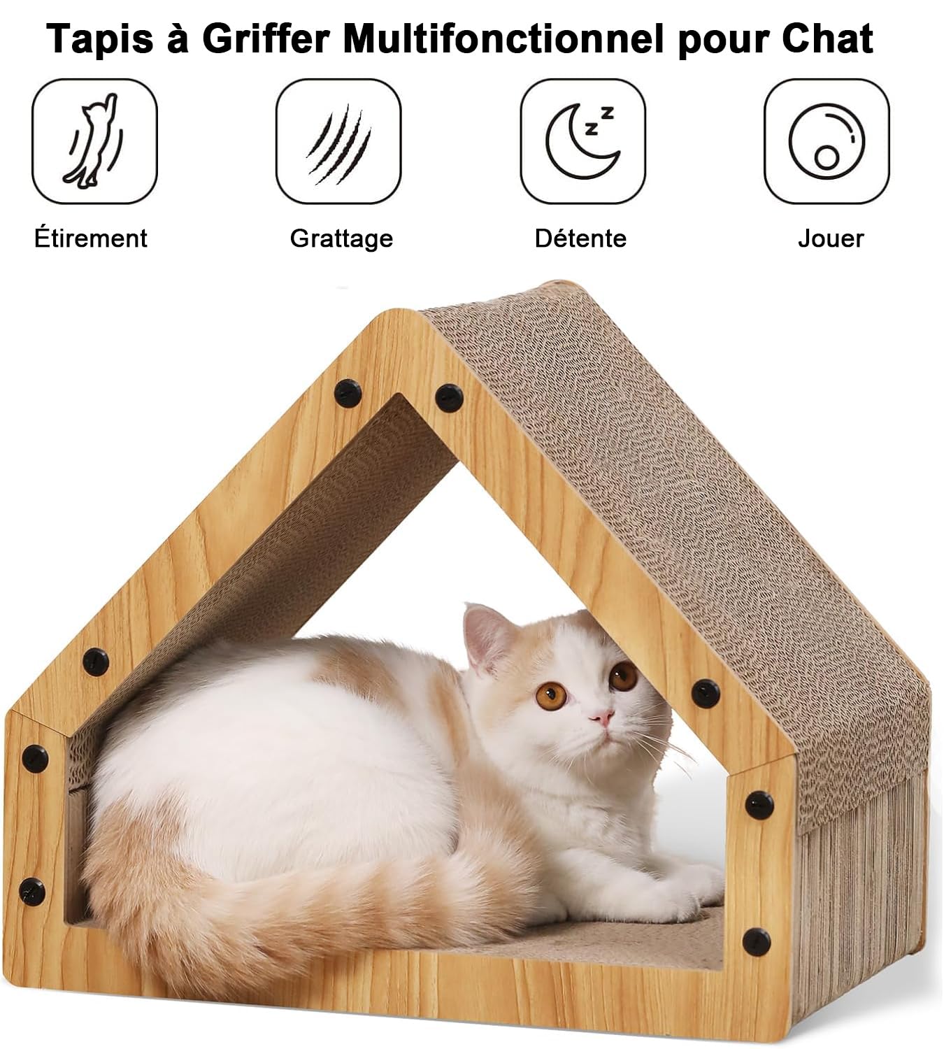 FUKUMARU Griffoir pour Chat Extra Long de 42 cm en Forme de Maison pour Chat, Griffoir Résistant en Papier Ondulé