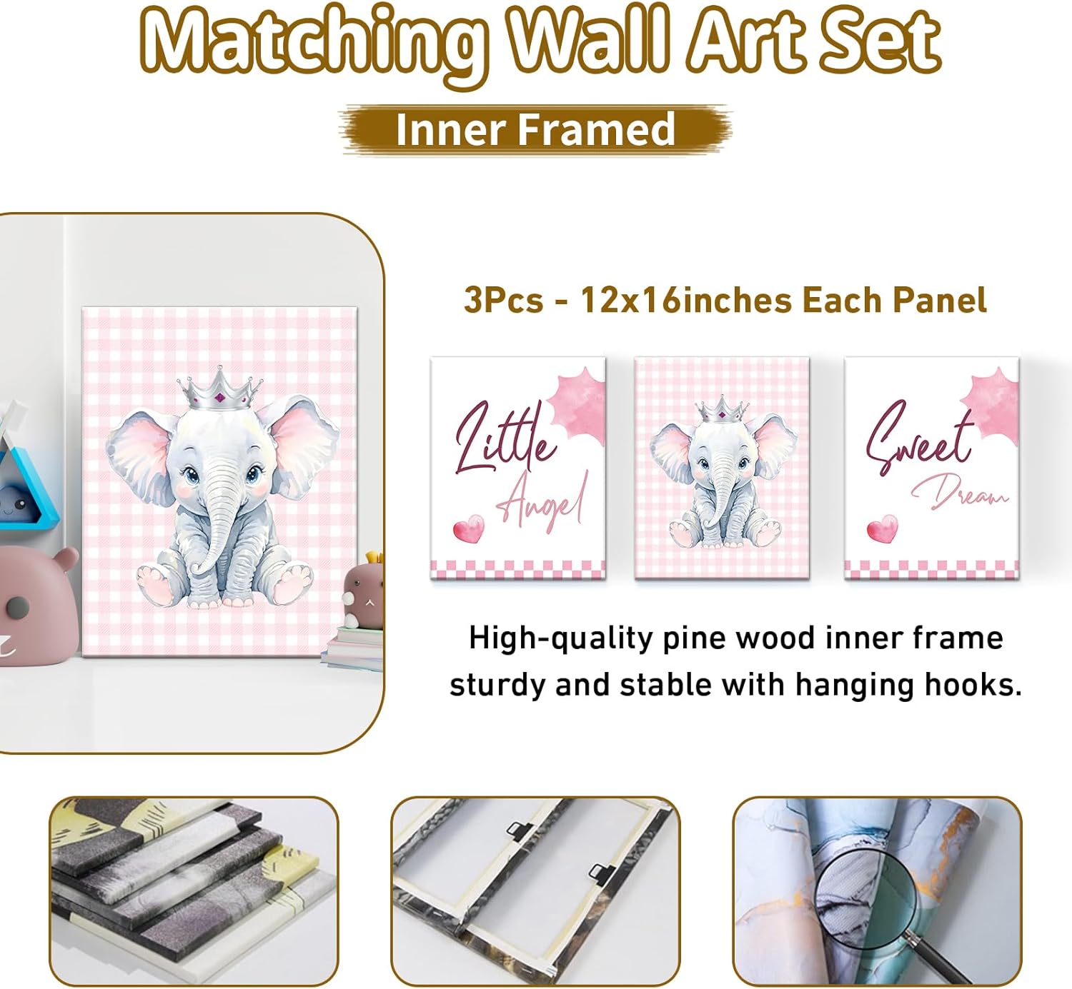 Personalized 5-Piece Baby Crib Bedding Set - Custom Name Nursery Set for Girls Boys, Soft Toddler Crib Set for Infant, Customized Gift, Pink Cute Elephant