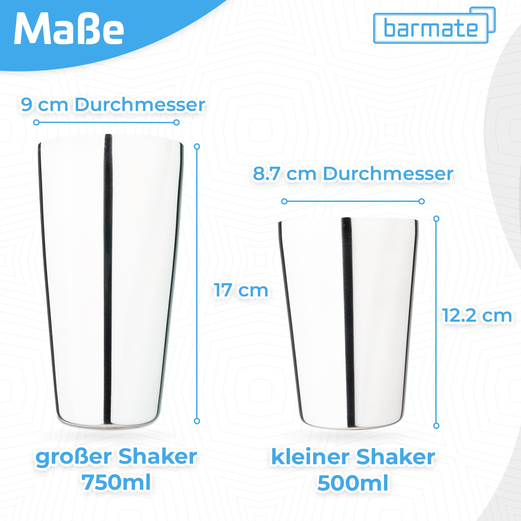Cocktail Shaker aus Edelstahl, Profi Boston Shaker, hochwertiges Barzubehör, 2-teilig 750ml (3er Set (Shaker + 2 Siebe))