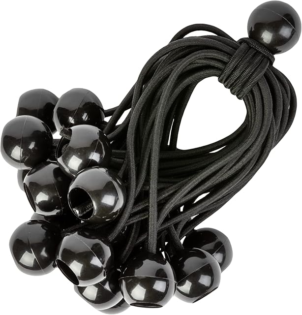 PRETEX Bungee Cords with Balls - Set of 25pcs x 23cm Universal Elastic Ball Ties - Heavy Duty Bungees Perfect for Camping, Flag & Tarpaulin Tie-Downs - Black