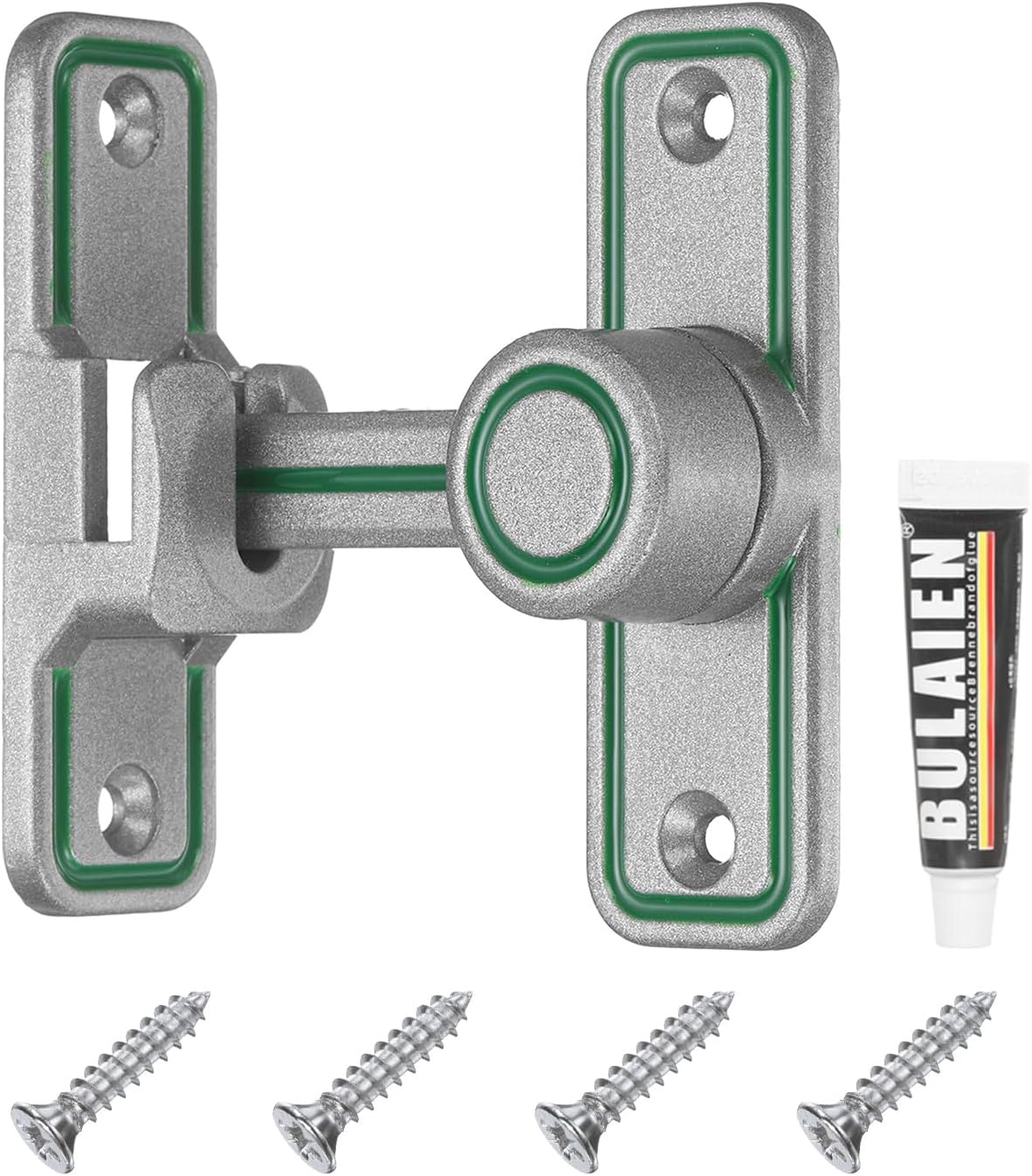 uxcell 90/180 Degree Positioning Gate Latch, Zinc Alloy Flip Sliding Barn Door Lock with Handle, Heavy Door Latches for Barn Cabinet Wood Fence Garage (Silver/Green Edge)
