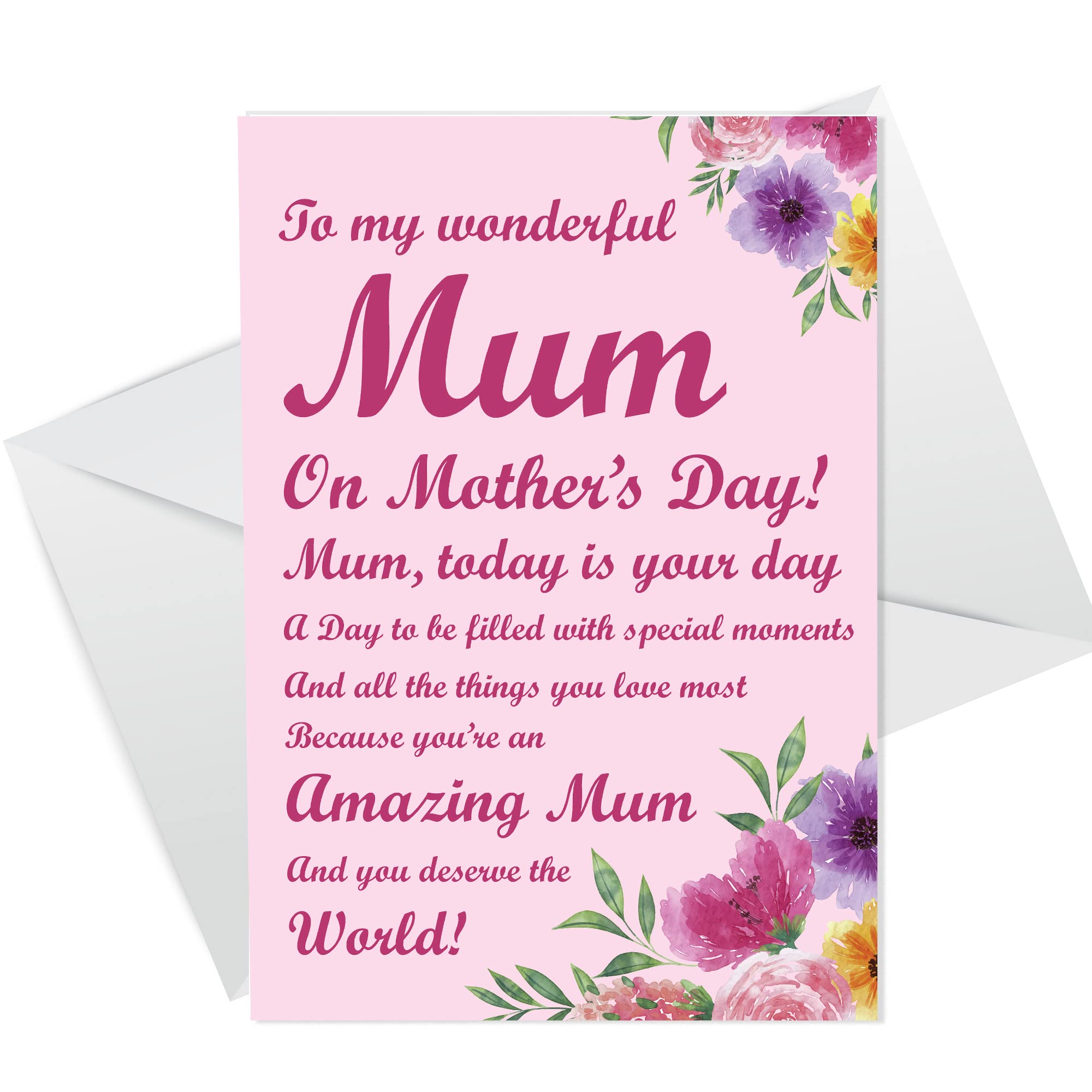 RED OCEAN Wonderful Mum Mothers Day Card Love Poem Quality Card For Mum Mummy