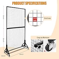 Vista 3 de Paquete de 1 estante de exhibición de panel de rejilla doble de 3 x 6 pies con base en T resistente, soporte de exhibición de paneles de pared