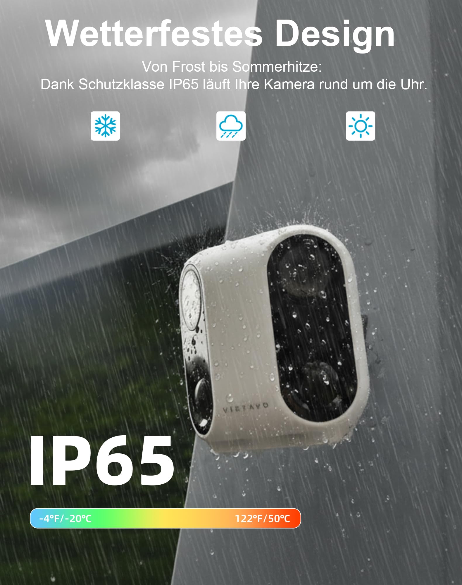 VIRTAVO Überwachungskamera Aussen Solar Akku WLAN Kamera Überwachung Aussen Kabellos Kamera, Nachtsicht WiFi Outdoor, PIR, 2-Wege Audio,Cloud/SD Storage 2,4 GHz