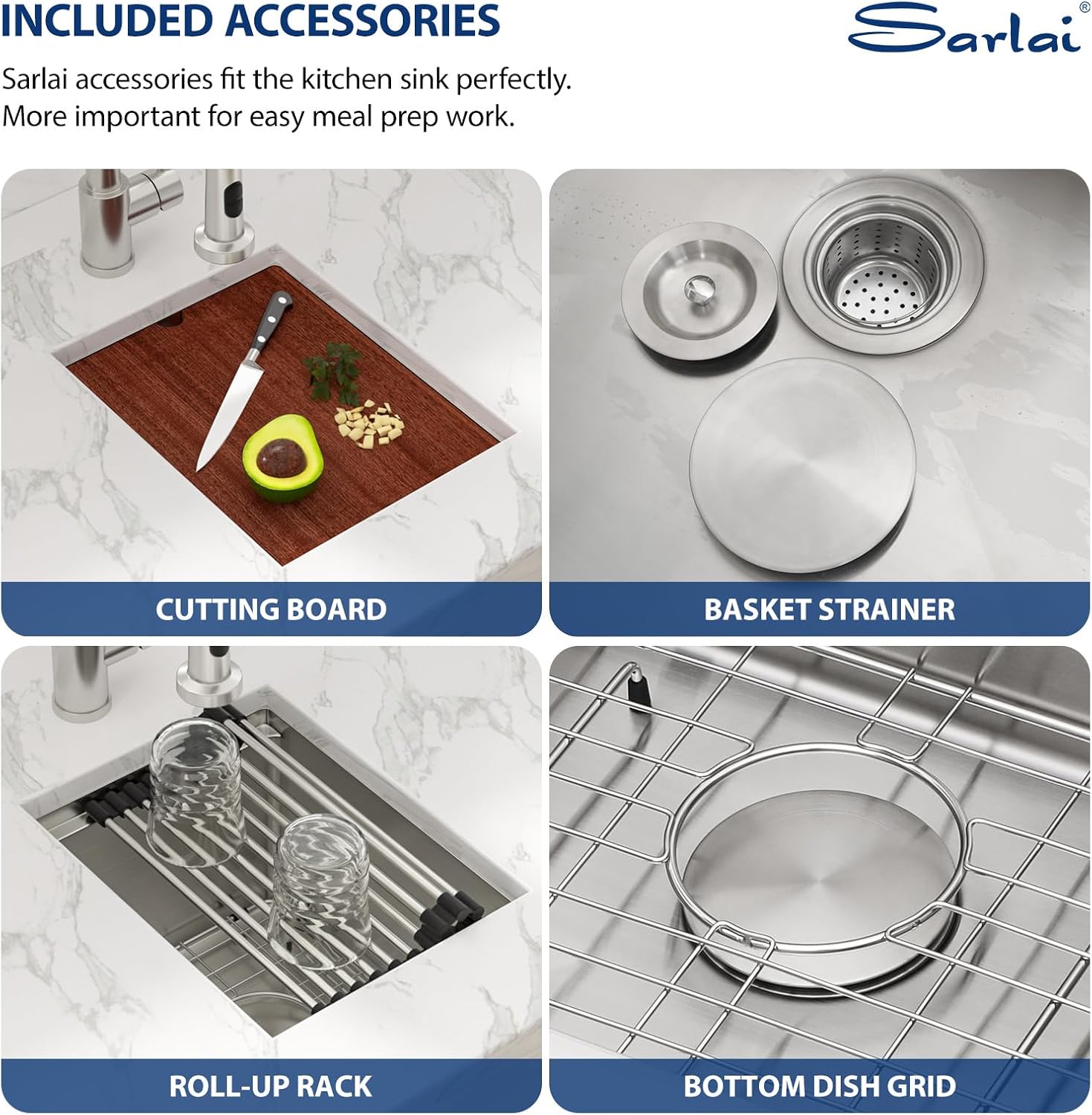 Sarlai 12 Bar Sink Undermount - 12 x 15 Inch Workstation Bar Prep Sink Undermount Single Bowl Tight Radius 16 Gauge Stainless Steel RV Sink Kitchen Sink Basin