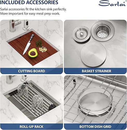 Miniatura 8 de Sarlai - Fregadero de cocina de 30 pulgadas de acero inoxidable de 30 x 18 pulgadas, fregadero de cocina profundo de calibre 16 con repisa para