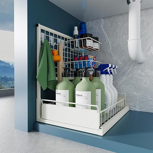 VERIFOST Organizador para debajo del fregadero, organizador para debajo del fregadero de la cocina y almacenamiento con cajón extraíble, organizador