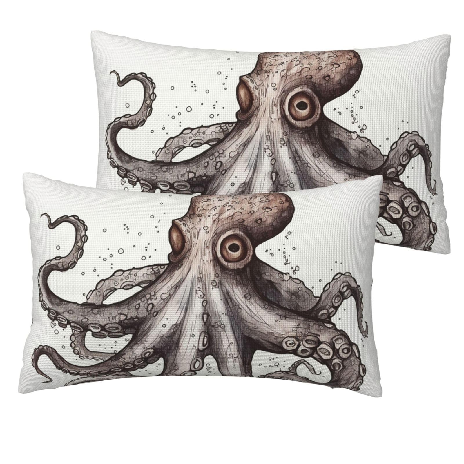 2 Pack Pillow Cases with Hidden Zipper, Soft Breathable Decorative Pillow Covers for Hair and Skin, Octopus Pillowcases 12"x20" Bed Pillow Protectors Cover for Sleeping Gifts