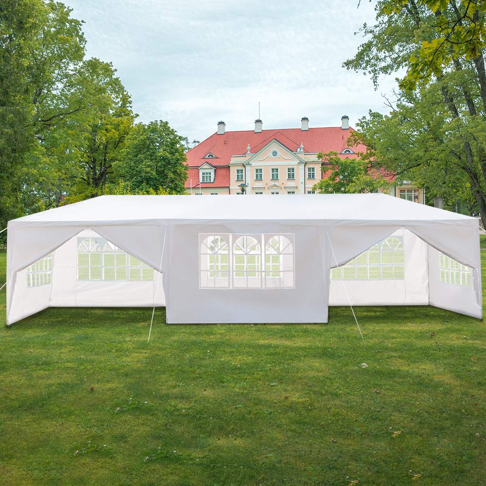 LEADZM Tonnelle de Jardin Pergola d'ombrage étanche 3x9x2,6m Tente de Réception Jardin avec 8 Bâches Amovibles pour Fête Mariage BBQ