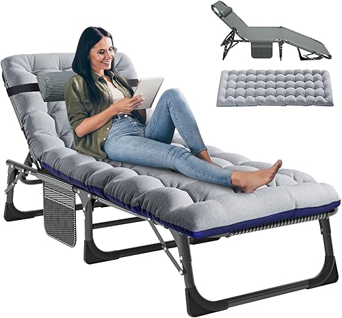 LILYPELLE Tumbona plegable para exteriores con colchón, sillas reclinables ajustables de 5 posiciones para patio, perfectas para exteriores, tomar