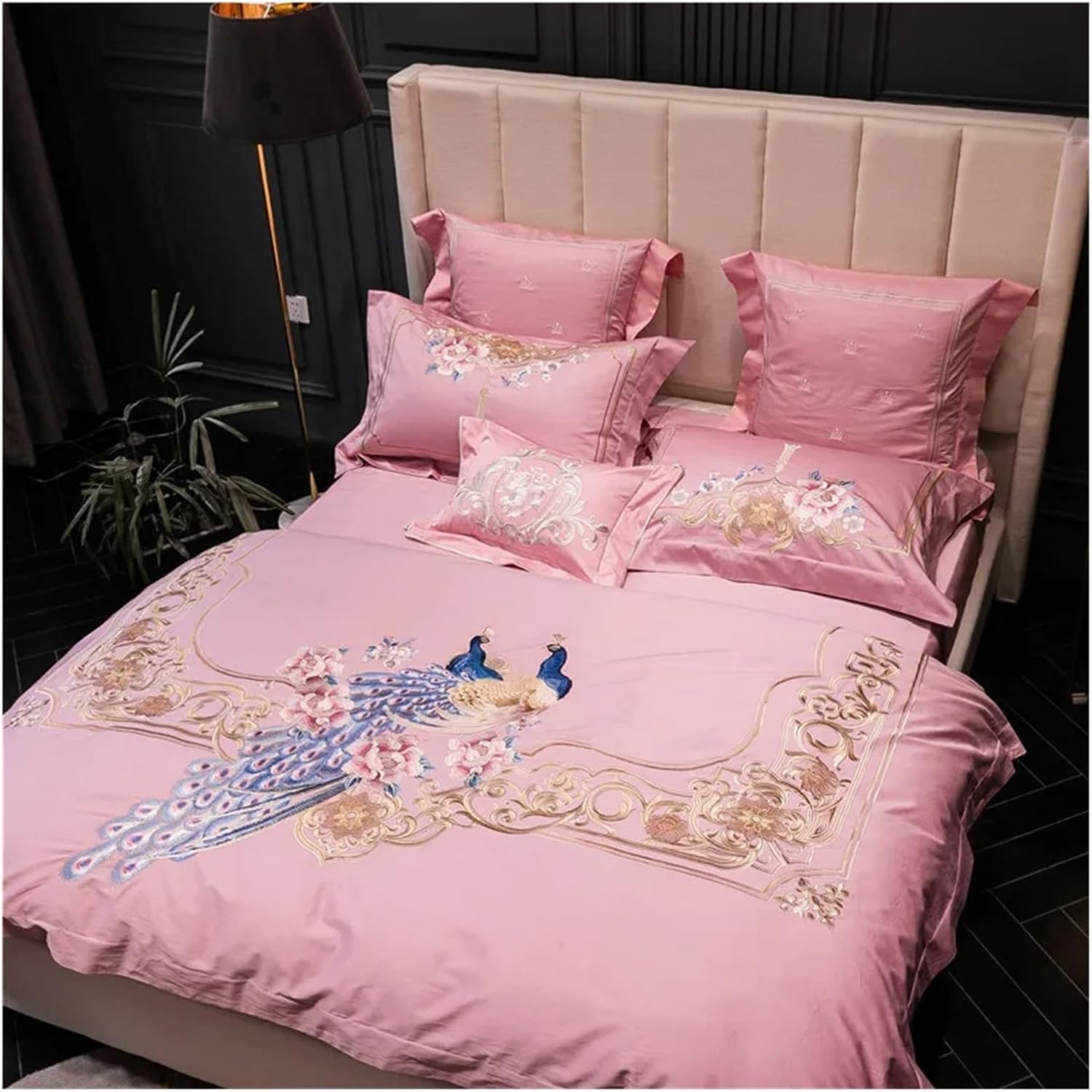 Peacock Embroidery 4 Pcs Bedding Set Bedclothes 1000TC Egyptian Cotton Bed Linens Duvet Cover Set Bed Sheet,Bed