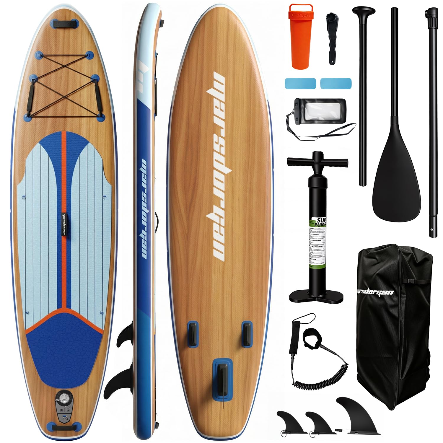 Marsdorgan 11' x 34" Inflatable Paddle Board for Adults Youth | Extra Wide SUP with Non-Slip Deck, Removable Seat | Stable for 2-3 People, Family