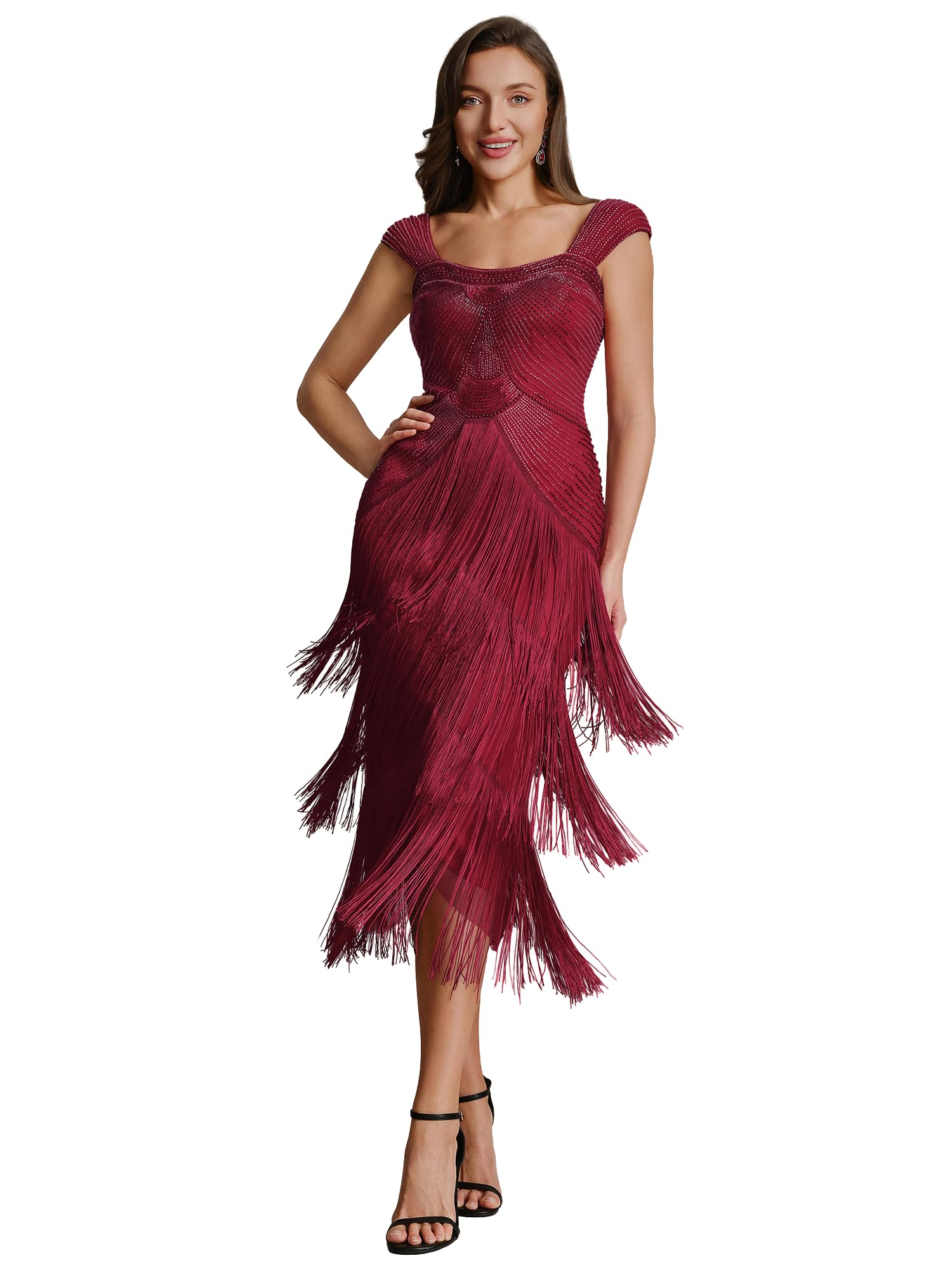 Ever-Pretty Abito Vintage Flapper 1920s con Paillettes e Frange, Donna Cocktail EG02683