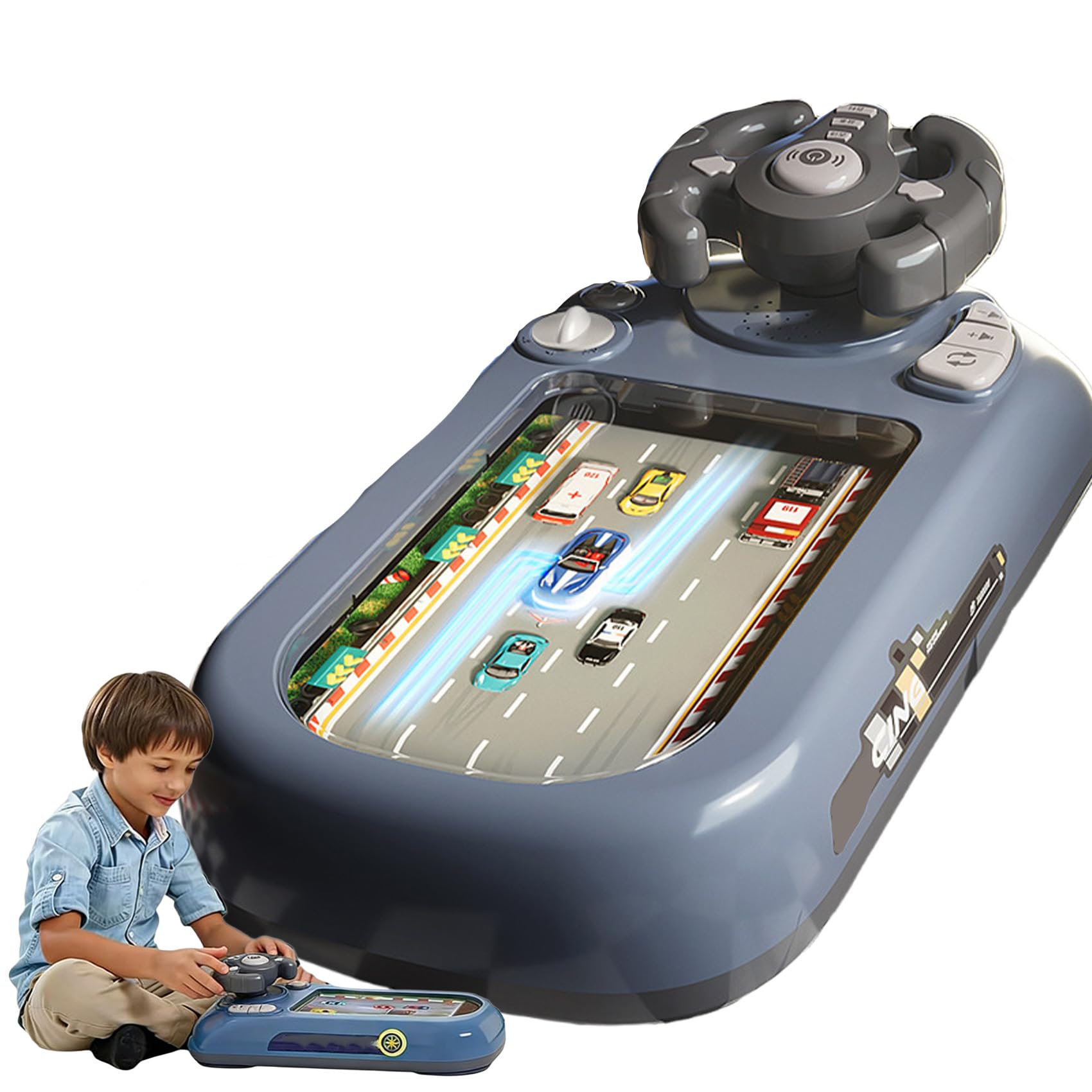 Turbo Race Interactive Game Set With 200 Challenges 2026 New Driving Steering Wheel Toy Adventure Racing Game Box For Children Obstacle Avoidance Desktop Car Racing Games