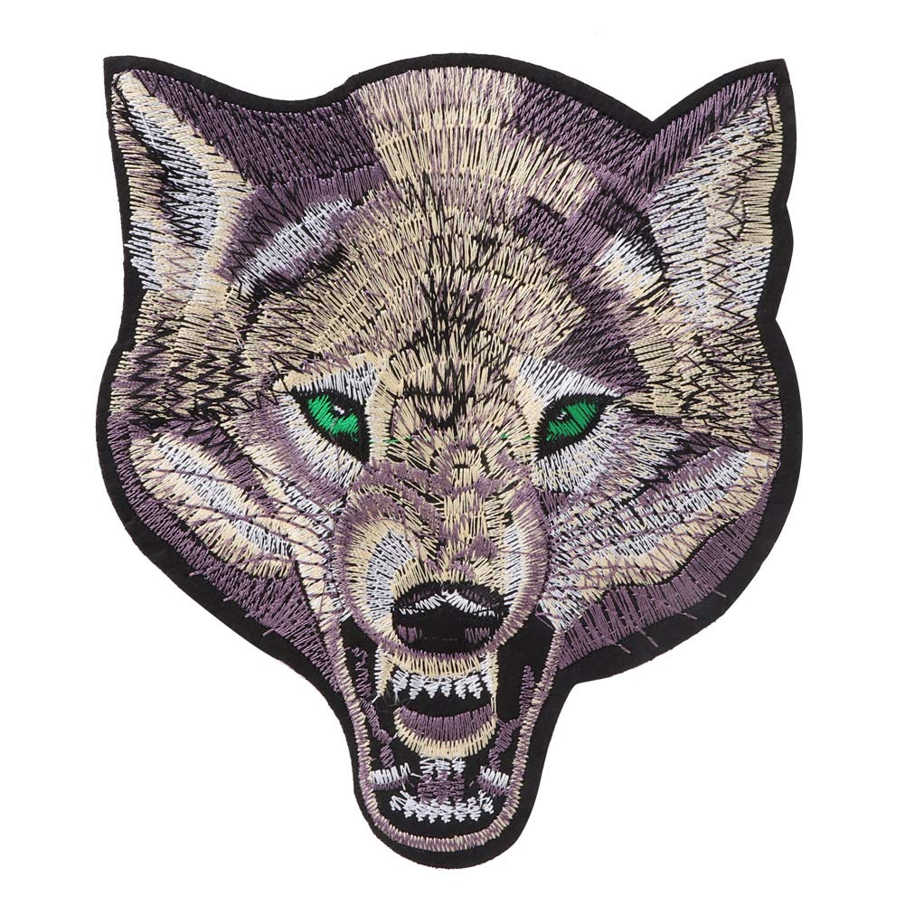 Grand patch brodé à repasser ou à coudre pour vestes Motif loup 31,4 cm