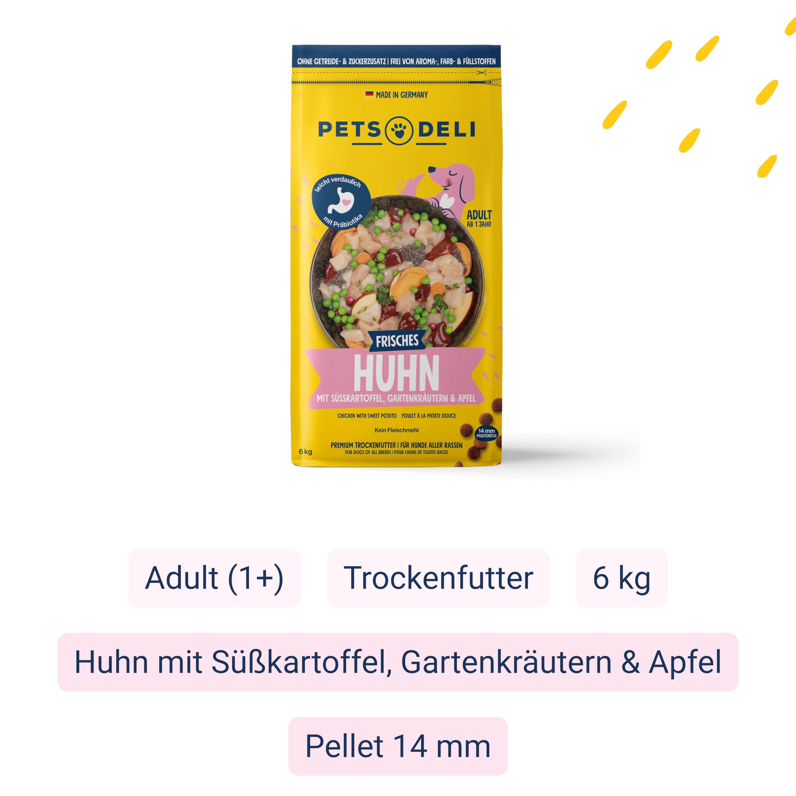 Pets Deli Classic Hunde Trockenfutter Huhn & Süßkartoffel, getreidefrei, ohne Zucker, 6kg, Premium Qualität