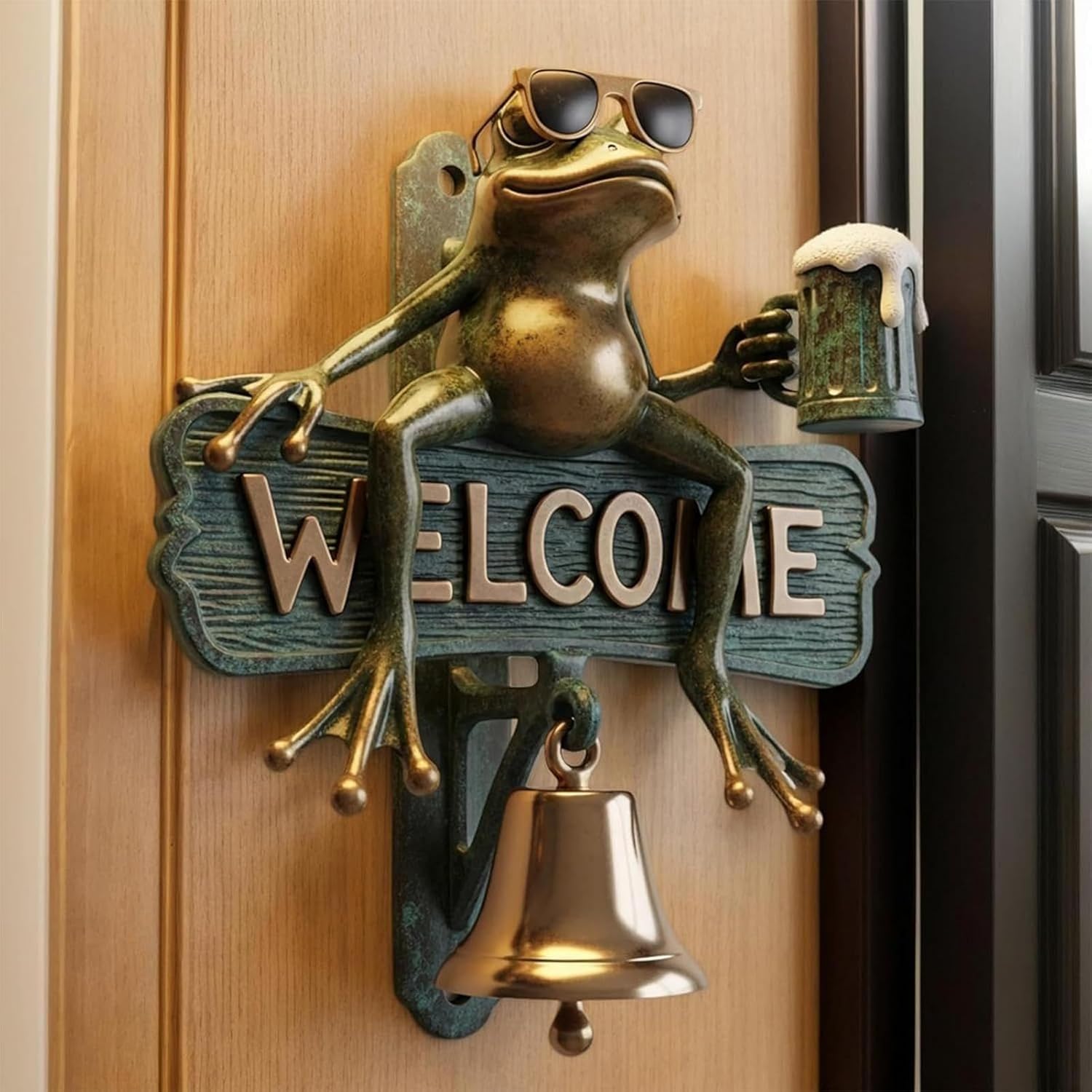 Door Chime Bell,Welcome Frog Front Door Bell Chime | Resin Ornament Home Decor for Indoor Outdoor Yard Porch Patio Dorm Shop Restaurant Entrance Cafe Pathway Wall Office