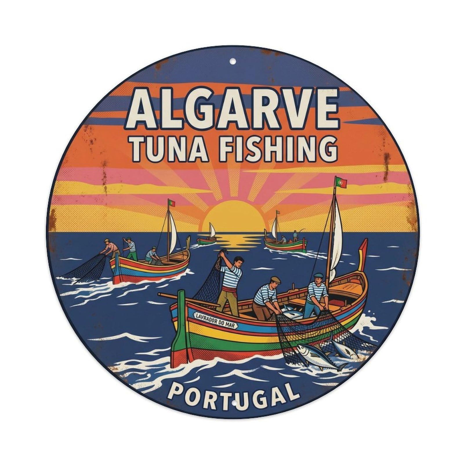 Olhnbad Style Portugal Algarve Tuna Fishing Marine Wildlife Metal Tin Sign