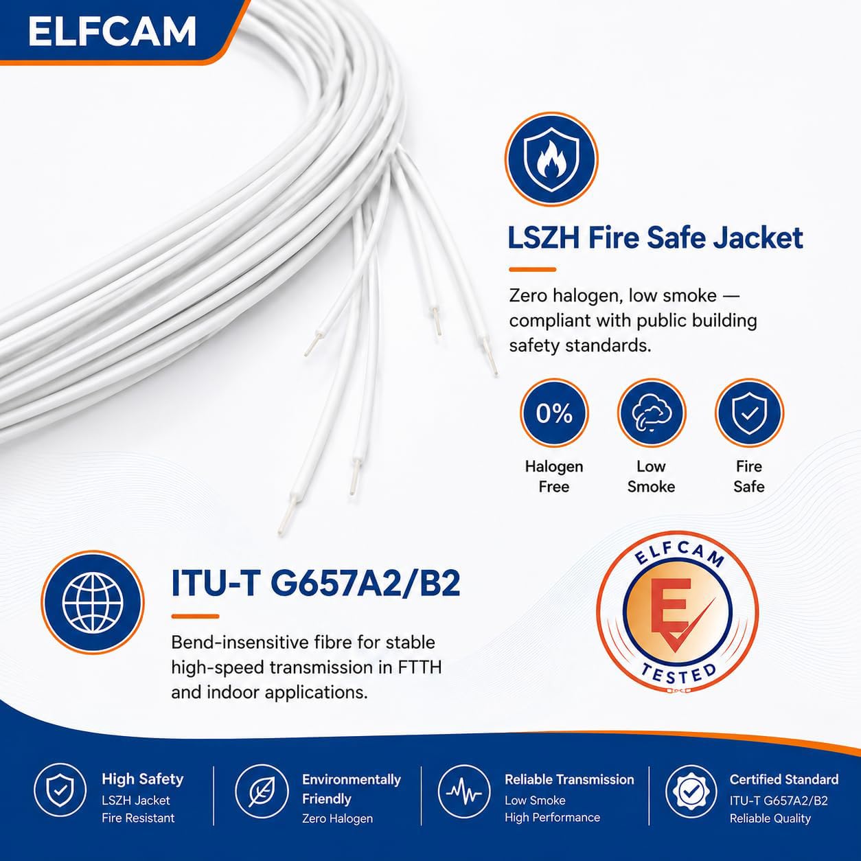 Elfcam - Pigtail in fibra ottica SC/APC monomodale Simplex 9/125um OS2 0,9 mm 1 metro (confezione da 48, bianco)