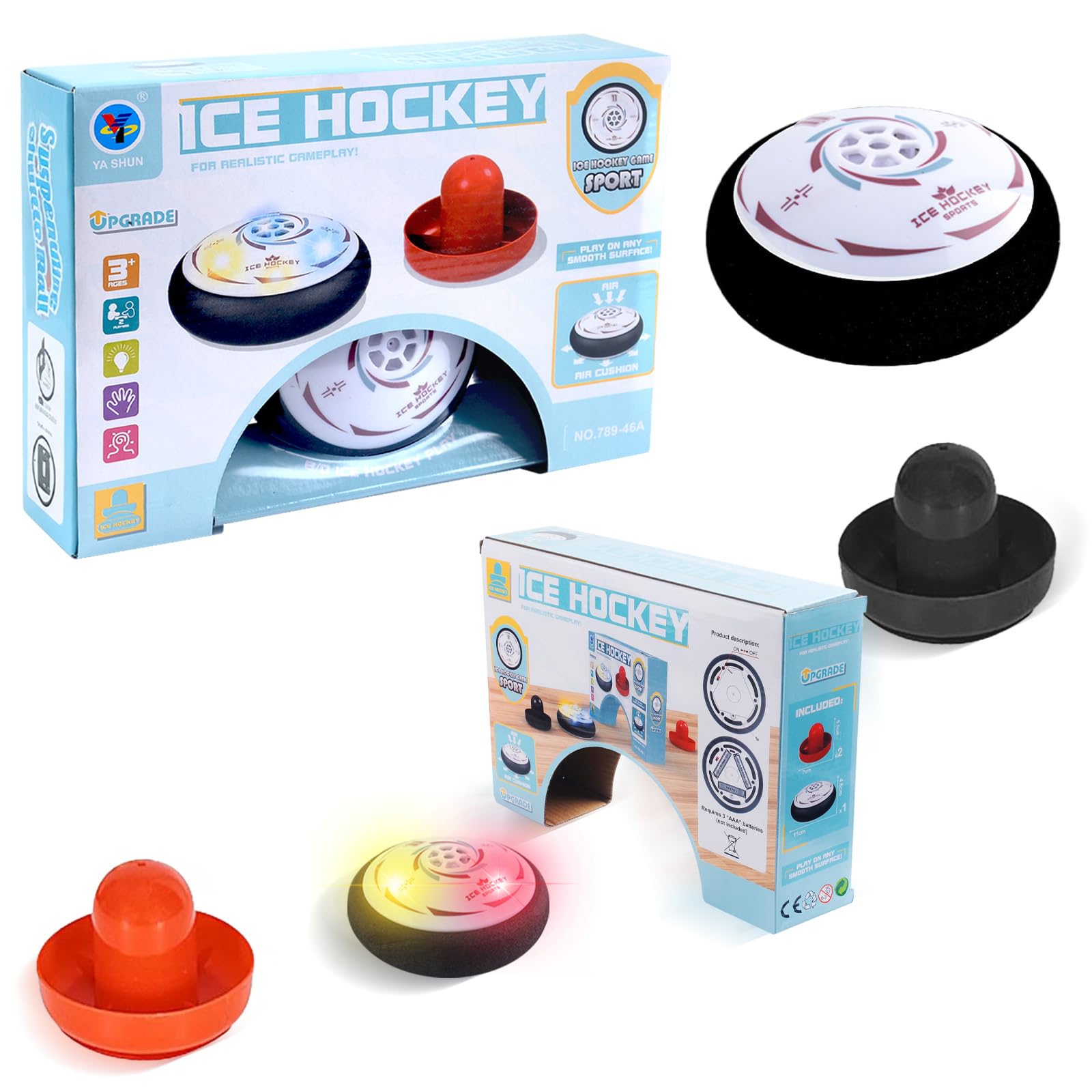 Air Hockey Hover Puck, Portable Air Hockey Hover Puck With Led Lights, Portable Tabletop Game With 2 Strikers, Simulated Hockey Game, Table Hockeys Hover Pucks for Kids Adults,2 Player Interactive Toy