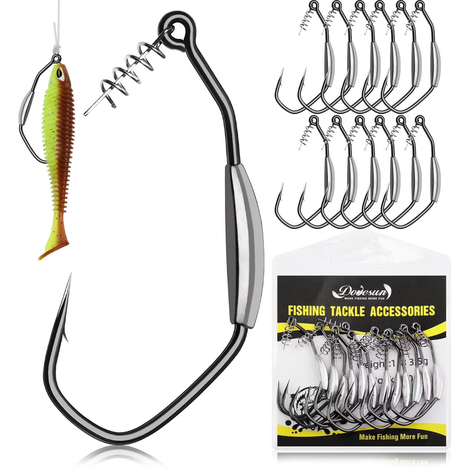 Dovesun 12PCS/25PCS Weighted Swimbait Hooks Weighted Fishing Hooks for Saltwater Freshwater EWG Worm Weedless Hooks for Bass Fishing 3/0 4/0 5/0