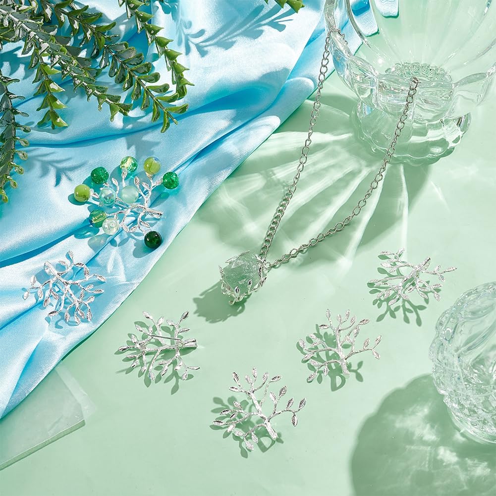 NBEADS 8 Pcs Branch Shape Blanks Prong Settings, Handmade Claw Bead Tray Bezel Trays Branch Brooches Metal Beads for DIY Crafts Necklace Jewelry Making, Silver - Image 5