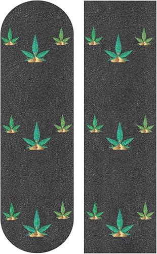 Cinta de agarre para monopatín de hoja de cáñamo de marihuana verde, 9 x 33 pulgadas, antideslizante