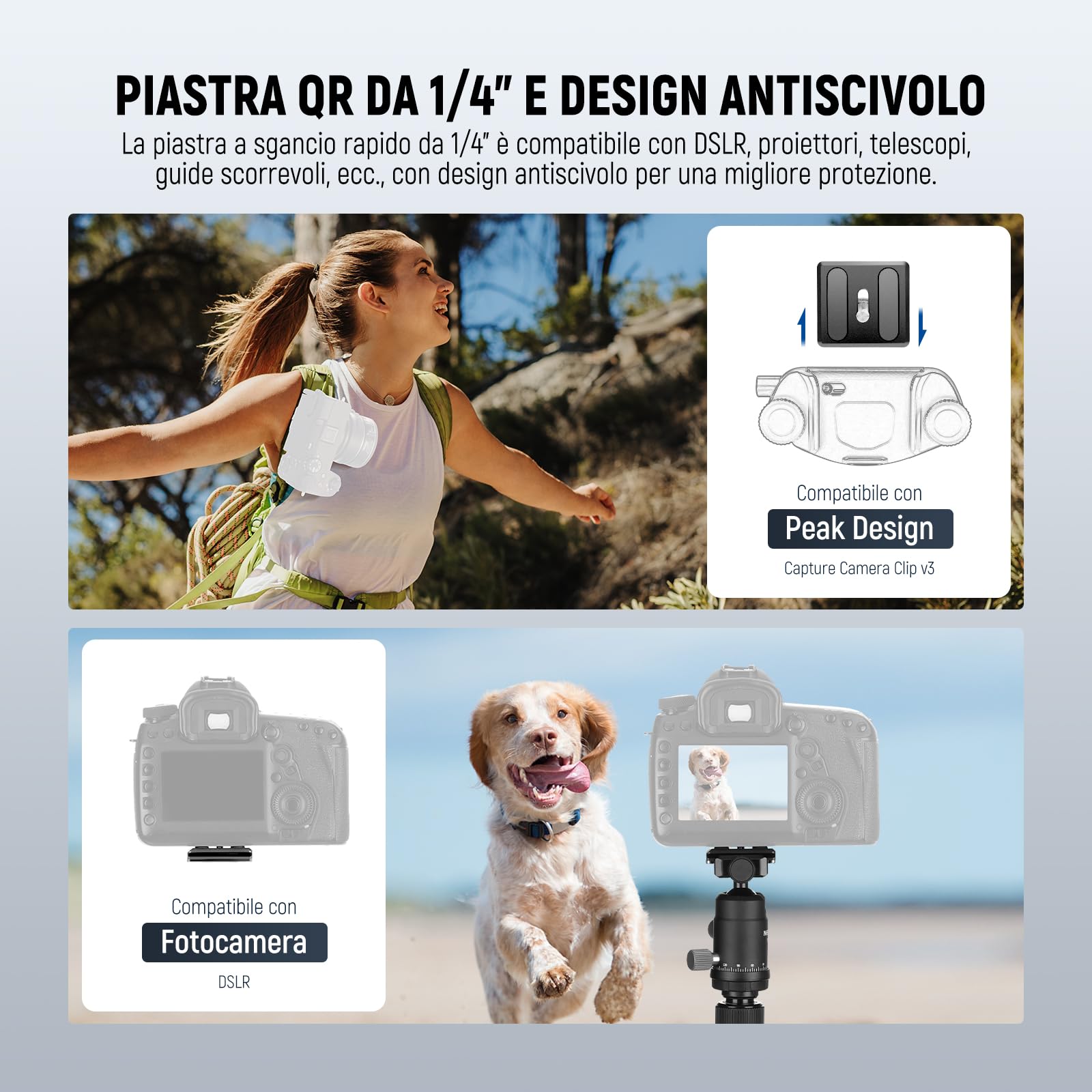 NEEWER Monopiede Treppiede Fotocamera in Fibra Carbonio, 65" DSLR Video Tripod da Viaggio Leggero, Testa Sfera a 360°, Piastra QR Antiscivolo, Asse Centrale Invertito, Gambe Reversibili, Max 6kg,TP39