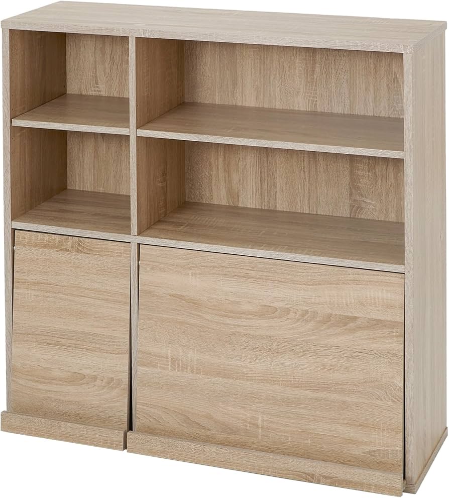 Amazon｜LOWYA ロウヤ ディスプレイラック 本棚 扉付き 収納棚 木製