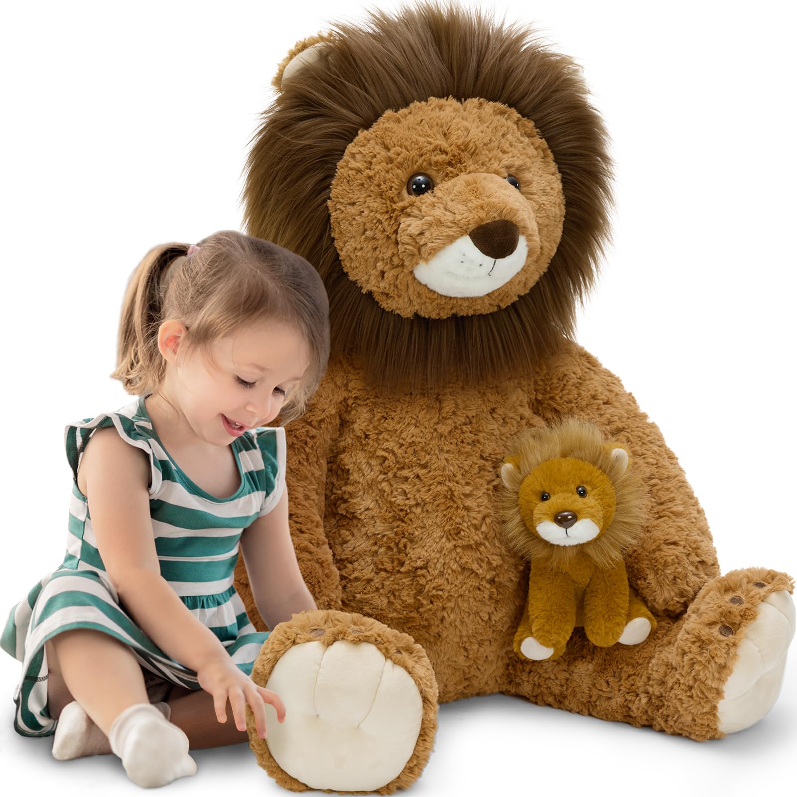 Tezituor Giant Lion Stuffed Animal 2Pcs Large Lion Plush Toy Cute Jumbo Cuddly Realistic Lions 39in Huge Big