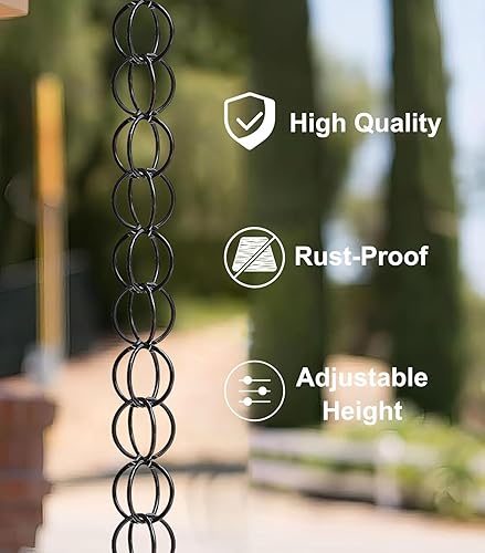 Miniatura 5 de Ring Rain Chain Diverter Replacement Gutter, Rust-Resistant Aluminum Alloy Rain Catcher Chain, Black Home Decor Eaves Drainage Gutter Chain(2.6m