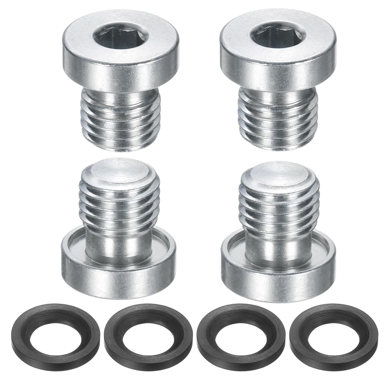 sourcing map 4Pcs M12x1.75 Inner Hex Head Pipe Fitting Plug, Universal Carbon Steel Thread Socket Plug with Black O-Ring for Terminate Pipe Ends or Replacement Drains