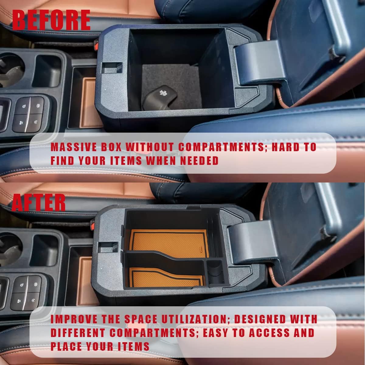 Muslogy for Maverick Center Console Organizer Tray 2 Layers Armrest Storage Box Secondary Insert Tray ABS Material Pickup Interior Accessories Compatible with Ford Maverick 2022-2026 (Light Brown)