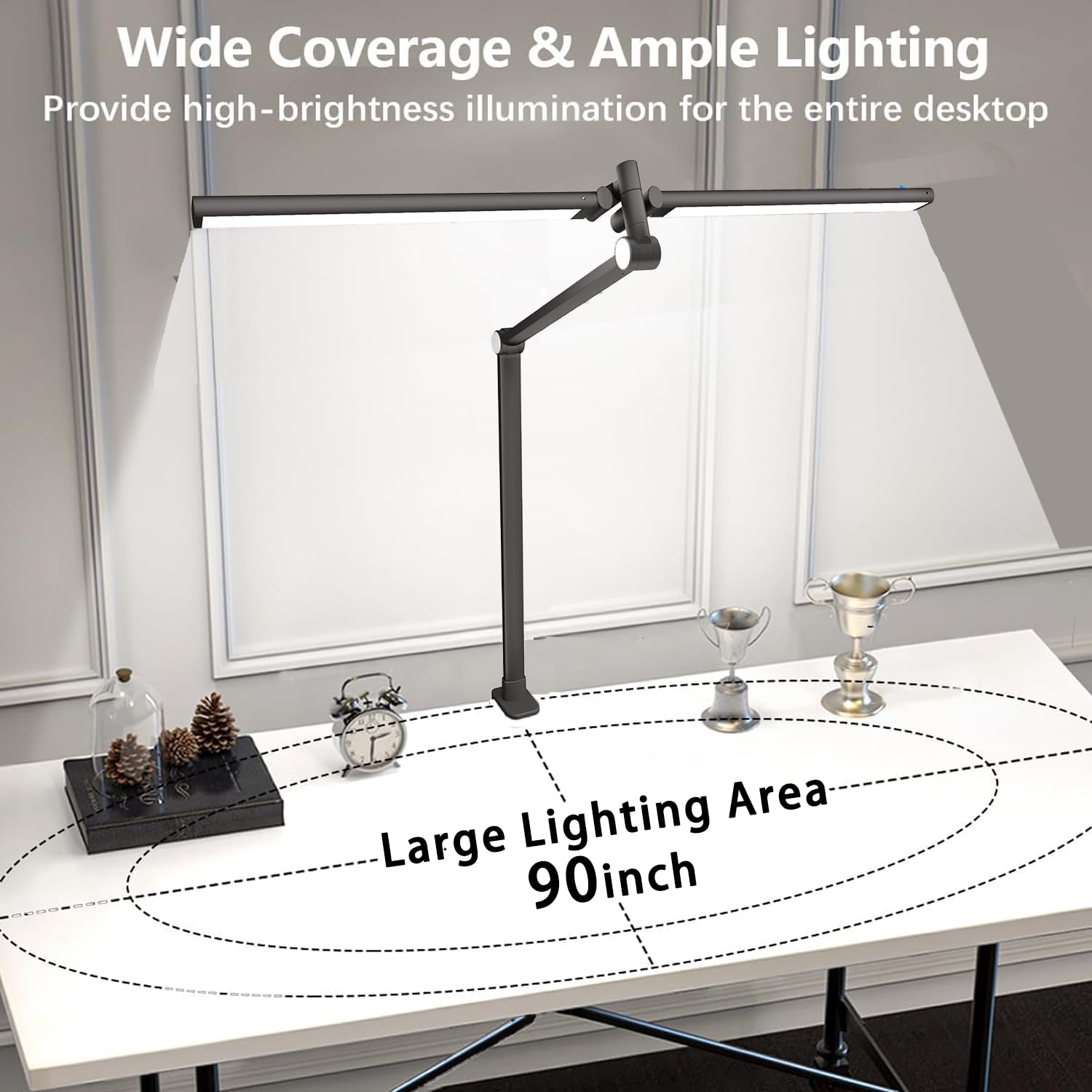 Hapfish Lampada da Scrivania a LED,24W Doppia Testa Luce per Monitor PC | 5 Temperatura Colore e 5 Livelli Luminosità,Super Larga e Luminosa,Lampade da Tavolo per Ufficio Studiare Schermo