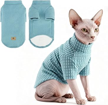 KOOLTAIL Cat Sweater for Sphynx - Soft Fleece Sweaters for Cats Only, Elastic Pet Clothes with Sleeves, Thick Winter Warm Cold Weather Apparel for Hairless Cat, Puppy Pajamas for Small Dogs, Blue M