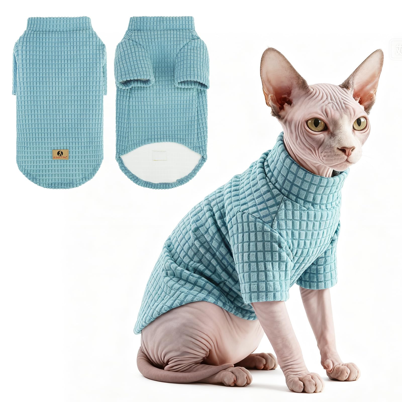 Chandail en polaire pour chat KOOLTAIL bleu taille L, pull col roulé chaud pour petit chien