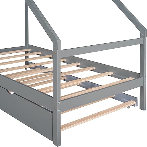 Miniatura 7 de Merax Cama nido Montessori de madera individual sofá cama de casa para niños niñas sin necesidad de somier gris