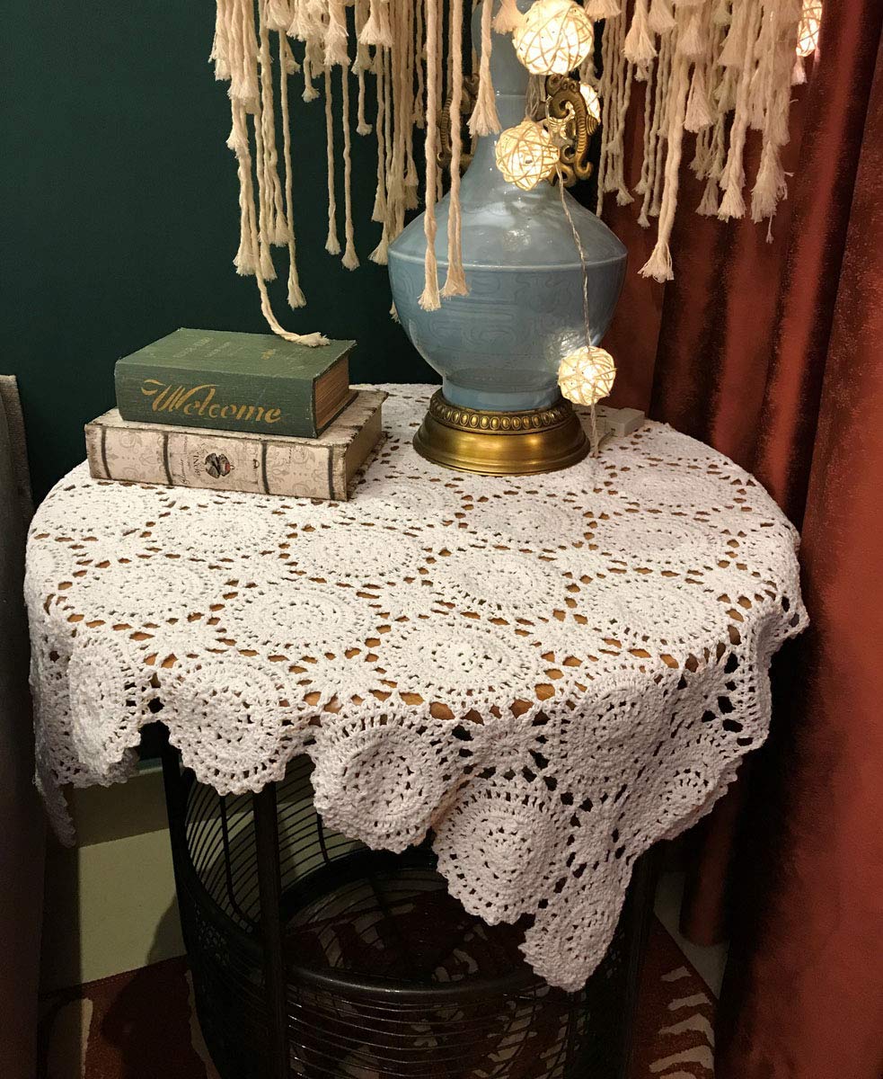 Janef White Handmade Crochet Cotton Table Cloth Lace Doilies Square Lace Tablecloths 27 Inches.