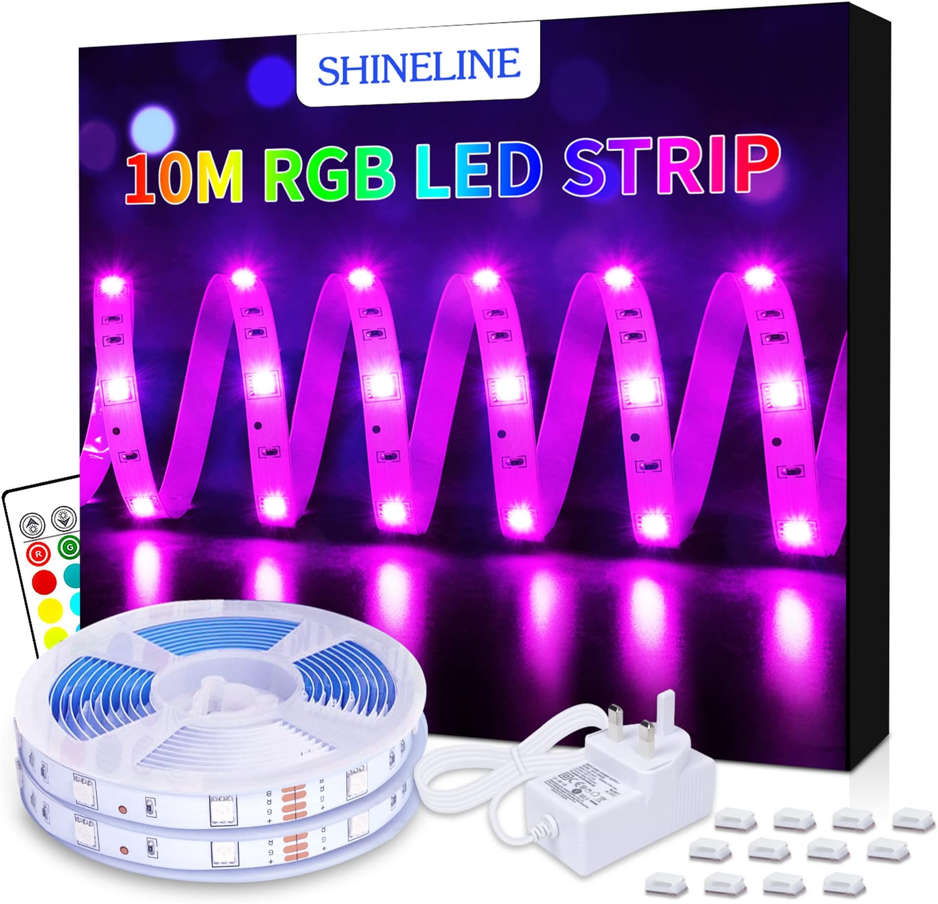 LED Strips Lights, 10M SHINELINE 2x5M Led Strip 300 LEDs SMD 5050 RGB Rope Light Strip Kit with Remote Color Changing LED Lighting Strip for Garden Bar Party Home Decorations [Energy Class A+]