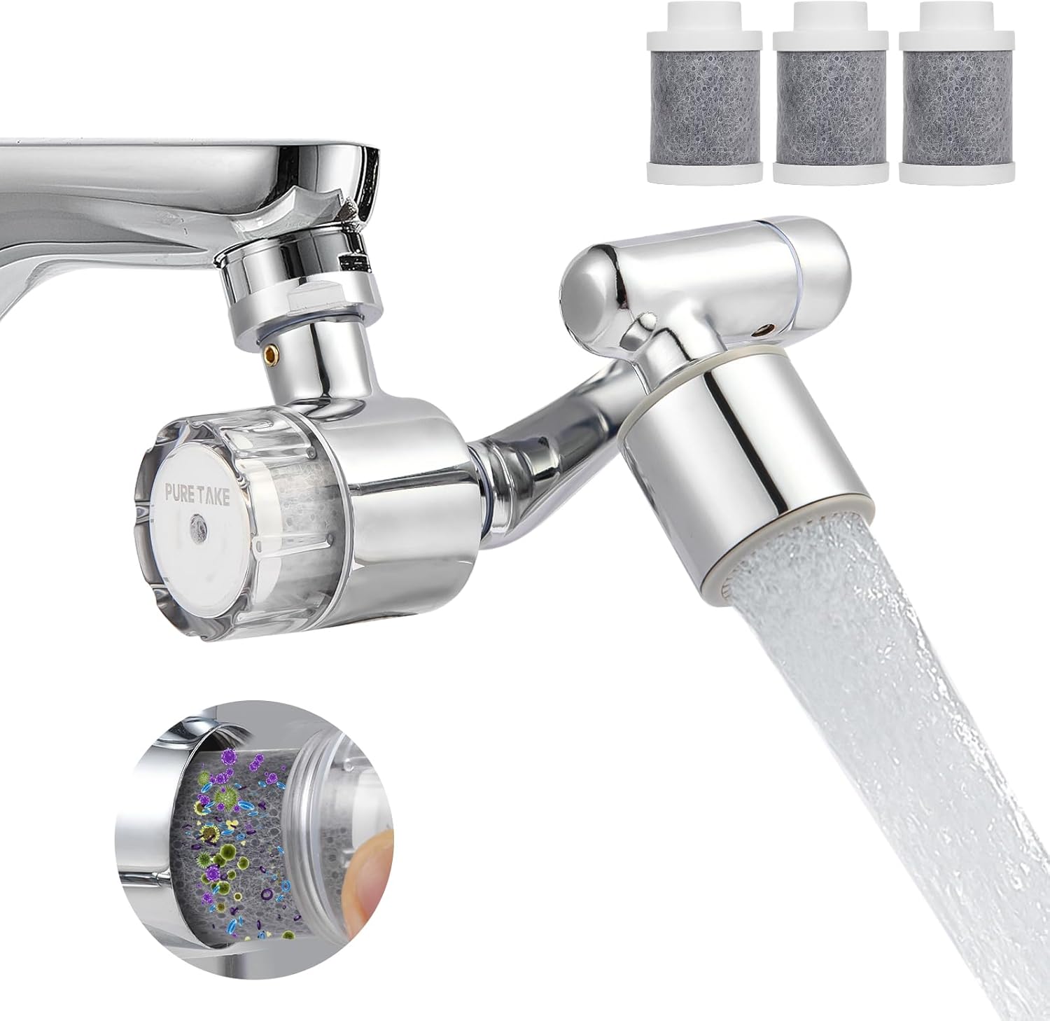 Water Filter for Sink Faucet,1080° Rotating Tap Extender, Water Filter for Bathroom Sink Senstive Skin for Bathroom Face Wash (3pcs Filter Replacements)