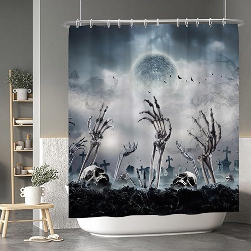 Miniatura 15 de Baocicco Juego de cortinas de ducha de fantasmas de Halloween, encantadores fantasmas de dibujos animados, divertidos trucos o tratos, cortinas de