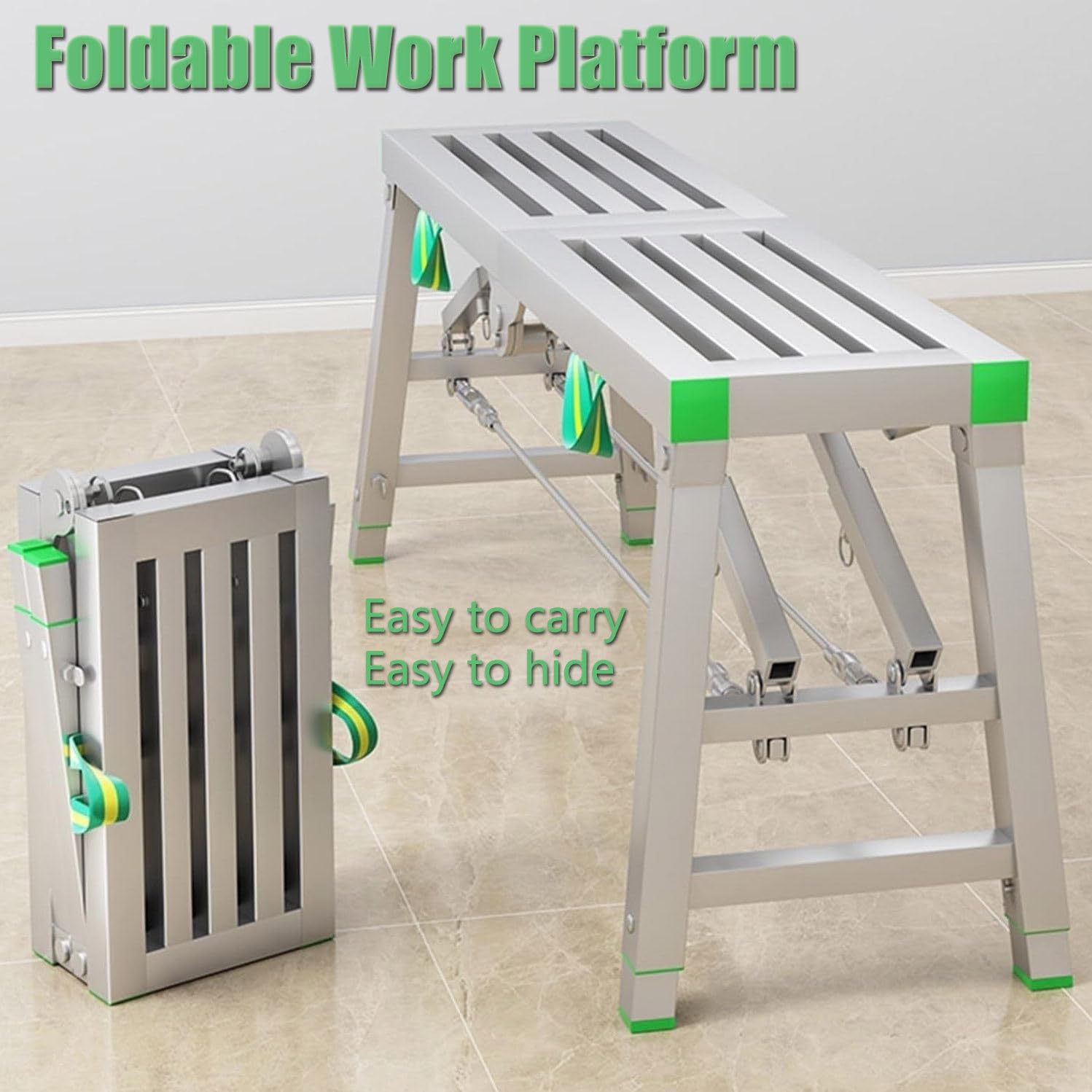 Andamio, Plataforma De Trabajo Plegable, Capacidad De Carga 400 Kg, Plataforma Antideslizante Portátil Plegable, Taburete De Aluminio, Escalera Multiusos,37cm-200cm(90-147cmAdjustableHeight)